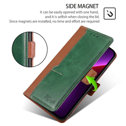 For iPhone 16 Plus Contrast Color Side Buckle Leather Phone Case(Light Brown + Green) by buy2fix