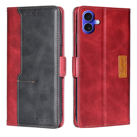 For iPhone 16 Plus Contrast Color Side Buckle Leather Phone Case(Red + Black) by buy2fix