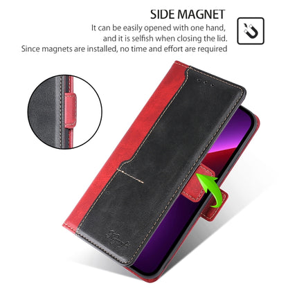 For iPhone 16 Plus Contrast Color Side Buckle Leather Phone Case(Red + Black) by buy2fix