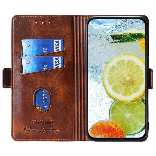 For iPhone 16 Pro Contrast Color Side Buckle Leather Phone Case(Dark Brown + Gold) by buy2fix