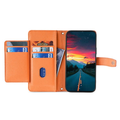 For iPhone 16 Sheep Texture Cross-body Zipper Wallet Leather Phone Case(Orange) - iPhone 16 Cases by buy2fix | Online Shopping UK | buy2fix