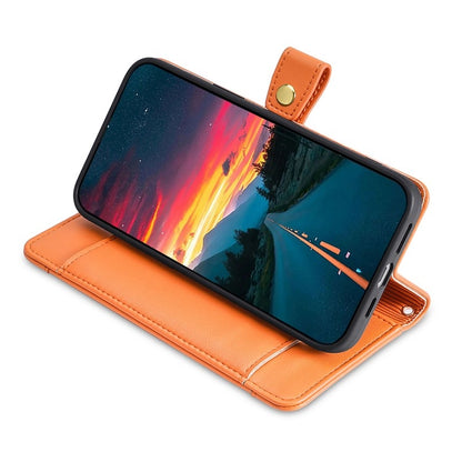 For iPhone 16 Sheep Texture Cross-body Zipper Wallet Leather Phone Case(Orange) - iPhone 16 Cases by buy2fix | Online Shopping UK | buy2fix
