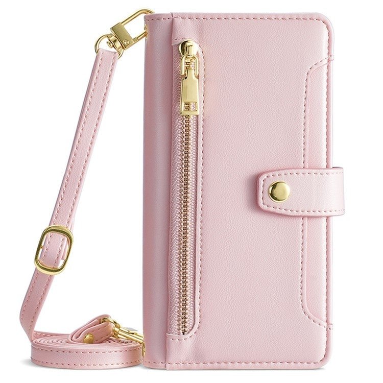 For iPhone 16 Sheep Texture Cross-body Zipper Wallet Leather Phone Case(Pink) by buy2fix