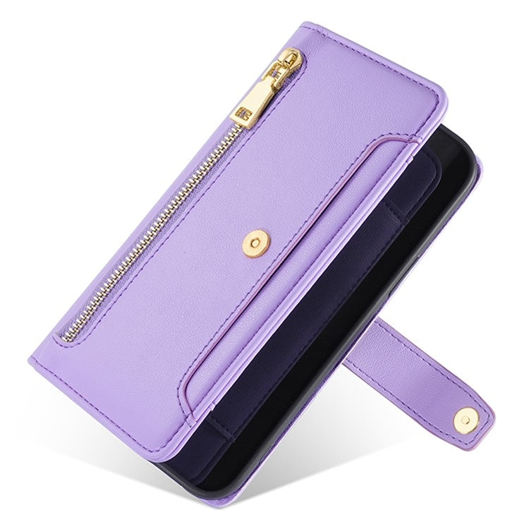 For iPhone 16 Sheep Texture Cross-body Zipper Wallet Leather Phone Case(Purple) - iPhone 16 Cases by buy2fix | Online Shopping UK | buy2fix