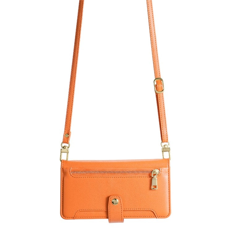 For iPhone 16 Plus Sheep Texture Cross-body Zipper Wallet Leather Phone Case(Orange) - iPhone 16 Plus Cases by buy2fix | Online Shopping UK | buy2fix