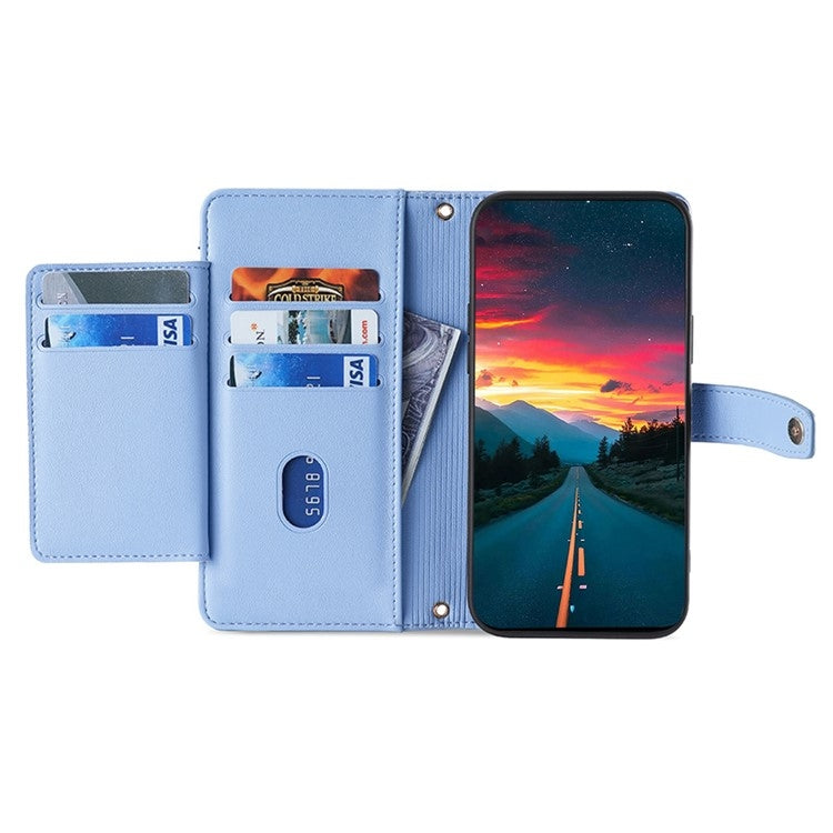 For iPhone 16 Plus Sheep Texture Cross-body Zipper Wallet Leather Phone Case(Blue) by buy2fix