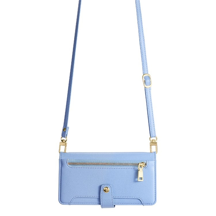 For iPhone 16 Plus Sheep Texture Cross-body Zipper Wallet Leather Phone Case(Blue) by buy2fix