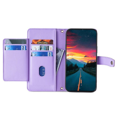 For iPhone 16 Plus Sheep Texture Cross-body Zipper Wallet Leather Phone Case(Purple) - iPhone 16 Plus Cases by buy2fix | Online Shopping UK | buy2fix