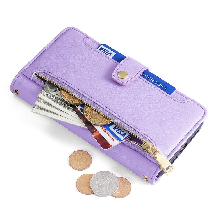 For iPhone 16 Plus Sheep Texture Cross-body Zipper Wallet Leather Phone Case(Purple) - iPhone 16 Plus Cases by buy2fix | Online Shopping UK | buy2fix