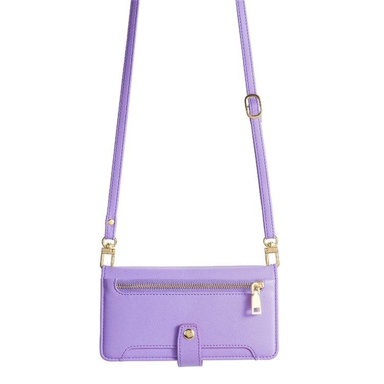 For iPhone 16 Plus Sheep Texture Cross-body Zipper Wallet Leather Phone Case(Purple) - iPhone 16 Plus Cases by buy2fix | Online Shopping UK | buy2fix