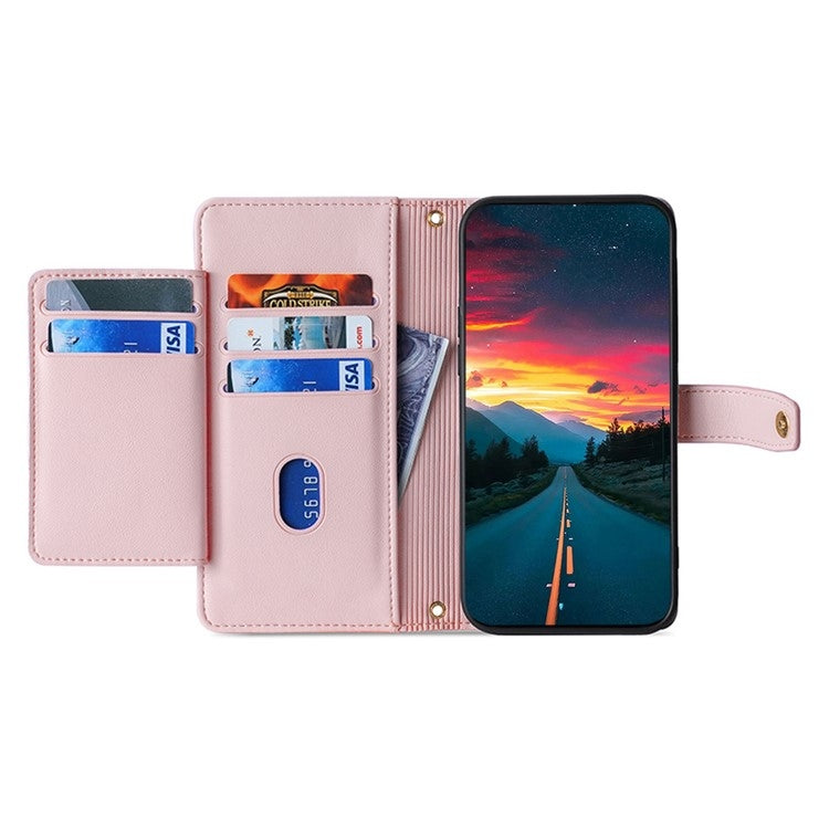 For iPhone 16 Pro Sheep Texture Cross-body Zipper Wallet Leather Phone Case(Pink) - iPhone 16 Pro Cases by buy2fix | Online Shopping UK | buy2fix