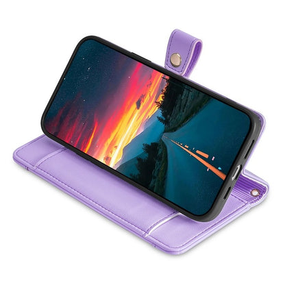 For iPhone 16 Pro Sheep Texture Cross-body Zipper Wallet Leather Phone Case(Purple) - iPhone 16 Pro Cases by buy2fix | Online Shopping UK | buy2fix