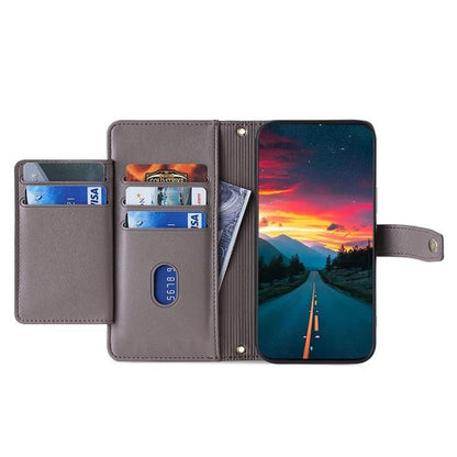 For iPhone 16e Sheep Texture Cross-body Zipper Wallet Leather Phone Case(Grey) - iPhone 16e Cases by buy2fix | Online Shopping UK | buy2fix