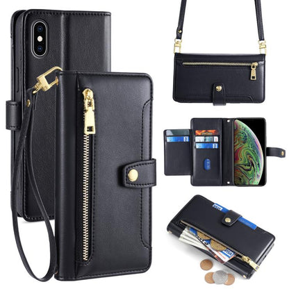 For iPhone XS Max Sheep Texture Cross-body Zipper Wallet Leather Phone Case(Black) - More iPhone Cases by buy2fix | Online Shopping UK | buy2fix