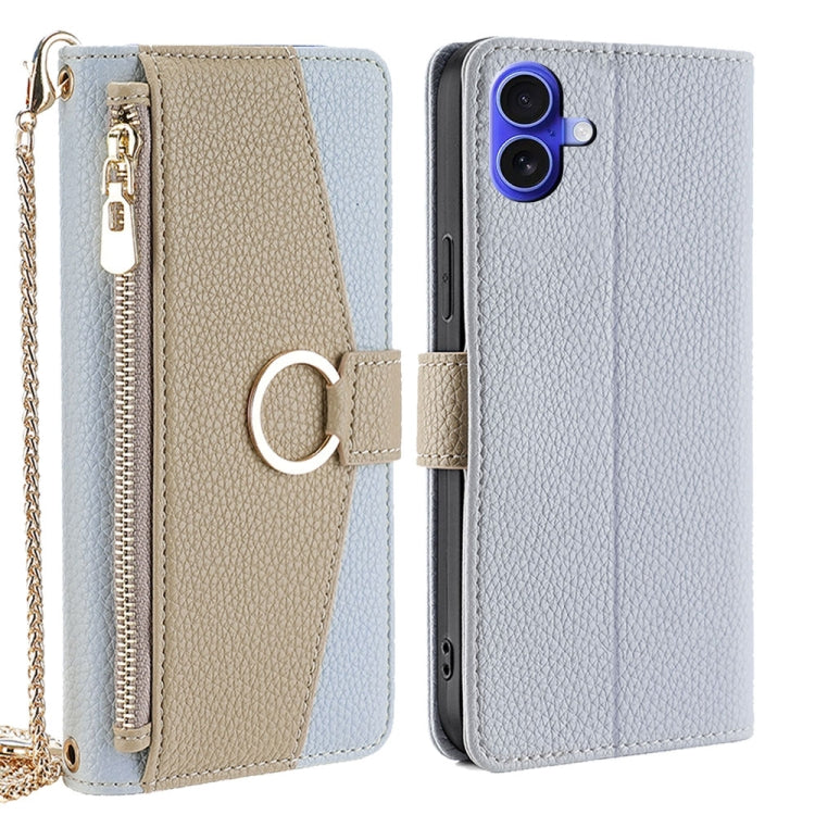 For iPhone 16 Crossbody Litchi Texture Leather Phone Case(Blue) by buy2fix