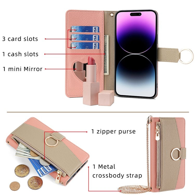 For iPhone 16 Crossbody Litchi Texture Leather Phone Case(Pink) by buy2fix