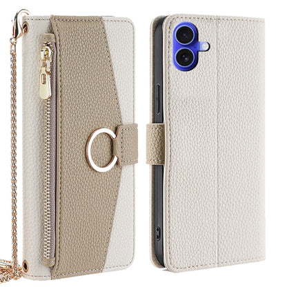 For iPhone 16 Crossbody Litchi Texture Leather Phone Case(White) by buy2fix