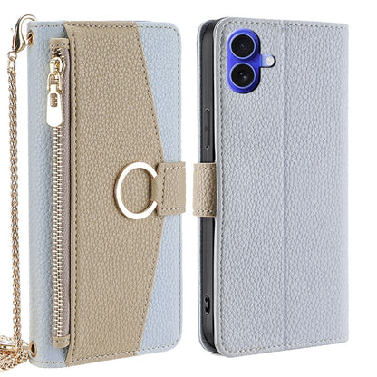 For iPhone 16 Plus Crossbody Litchi Texture Leather Phone Case(Blue) by buy2fix
