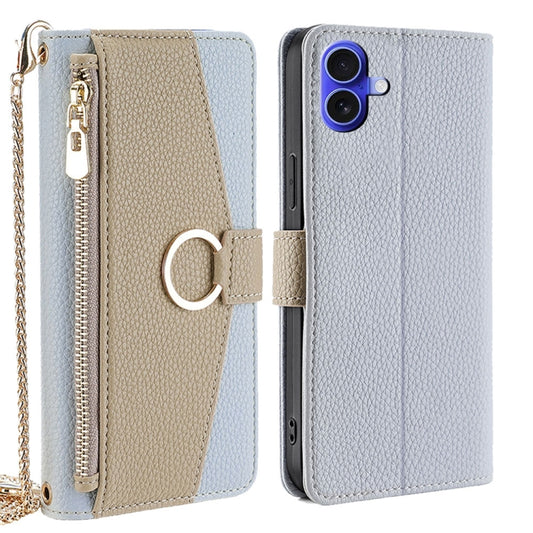 For iPhone 16 Plus Crossbody Litchi Texture Leather Phone Case(Blue) by buy2fix