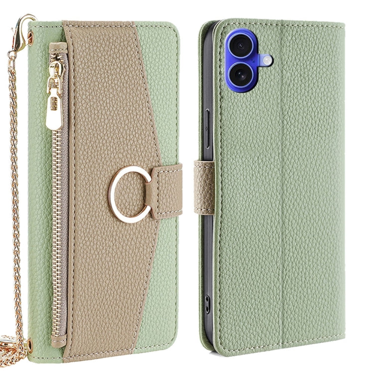 For iPhone 16 Plus Crossbody Litchi Texture Leather Phone Case(Green) by buy2fix