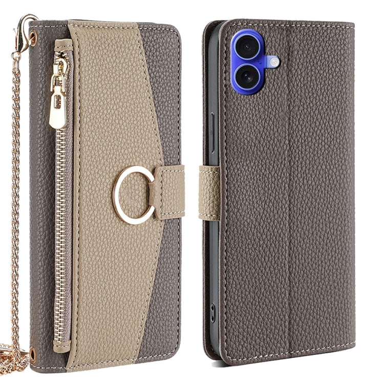 For iPhone 16 Plus Crossbody Litchi Texture Leather Phone Case(Grey) by buy2fix