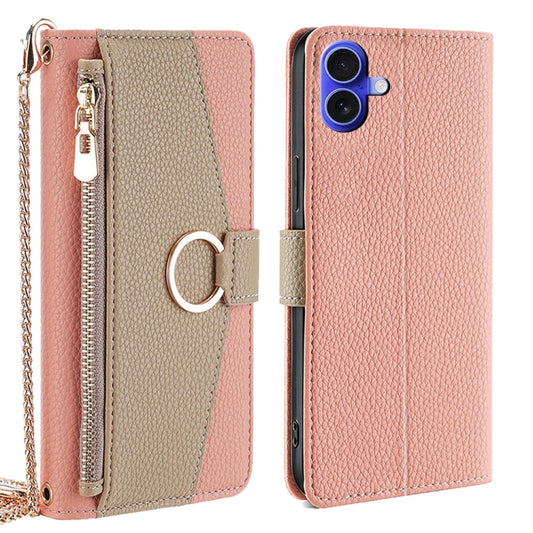 For iPhone 16 Plus Crossbody Litchi Texture Leather Phone Case(Pink) by buy2fix