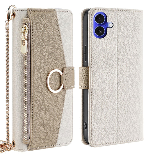 For iPhone 16 Plus Crossbody Litchi Texture Leather Phone Case(White) by buy2fix