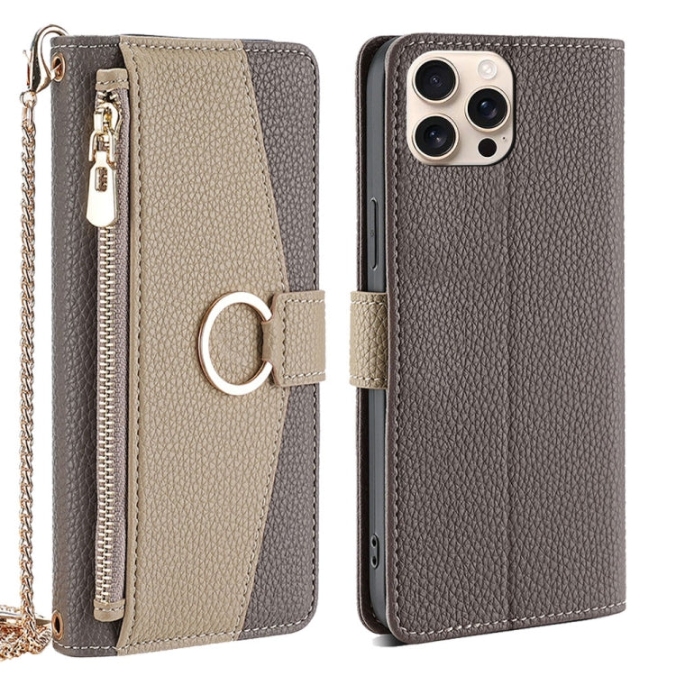 For iPhone 16 Pro Crossbody Litchi Texture Leather Phone Case(Grey) by buy2fix