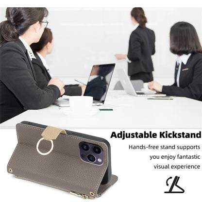 For iPhone 16 Pro Crossbody Litchi Texture Leather Phone Case(Grey) by buy2fix