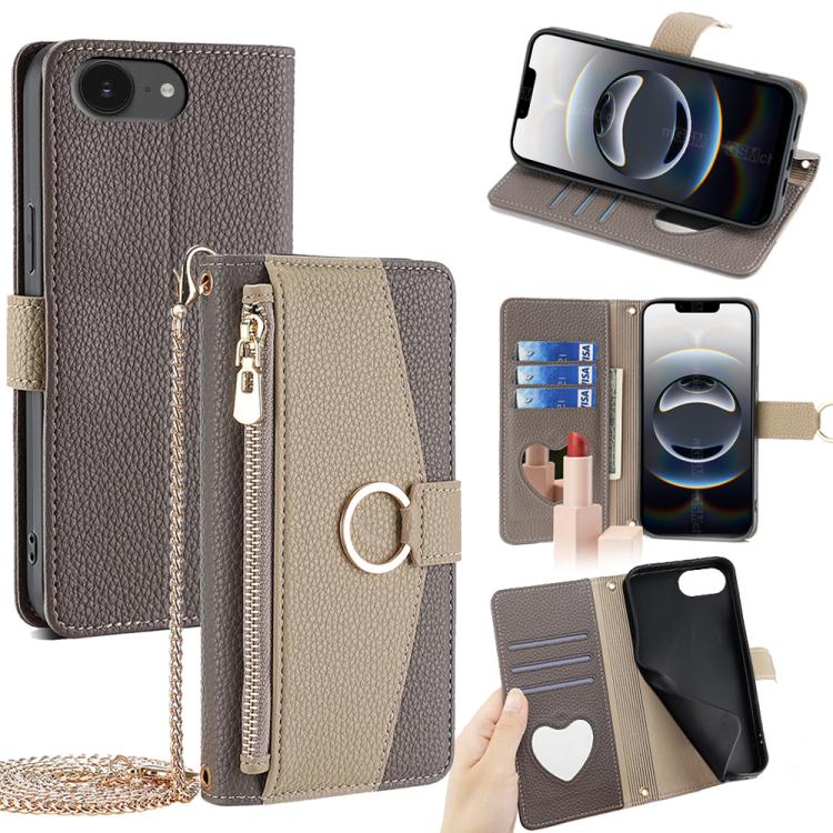 For iPhone 16e Crossbody Litchi Texture Leather Phone Case(Grey) - iPhone 16e Cases by buy2fix | Online Shopping UK | buy2fix