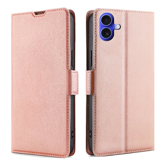 For iPhone 16 Plus Ultra-thin Voltage Side Buckle Horizontal Flip Leather Phone Case(Rose Gold) by buy2fix