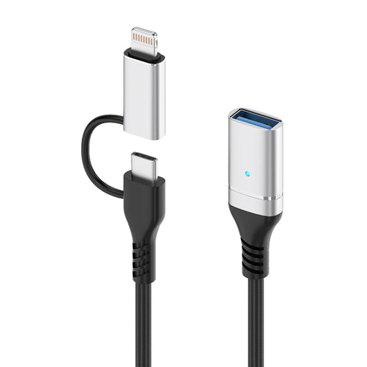 ADS-619 2 in 1 Type-C and 8 Pin to USB 3.0 OTG Adapter(Silver) by buy2fix