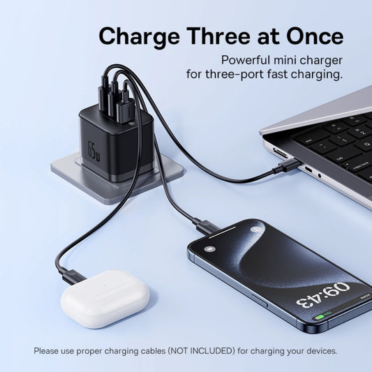 Baseus PD65W USB and 2 USB-C / Type-C Fast Charger With 1m Type-C Cable, Plug Type:UK Plug(Black) - USB Charger by Baseus | Online Shopping UK | buy2fix