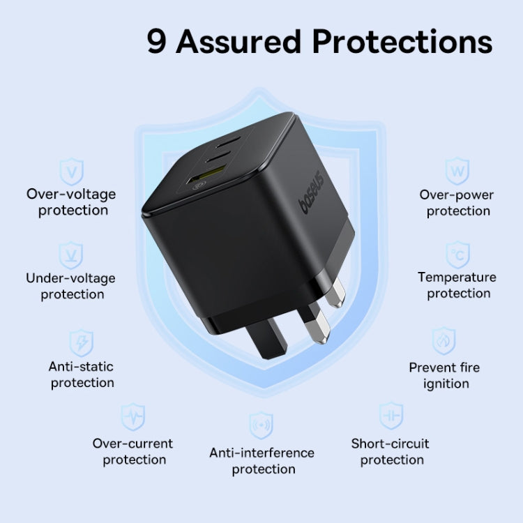 Baseus PD65W USB and 2 USB-C / Type-C Fast Charger With 1m Type-C Cable, Plug Type:UK Plug(Black) - USB Charger by Baseus | Online Shopping UK | buy2fix