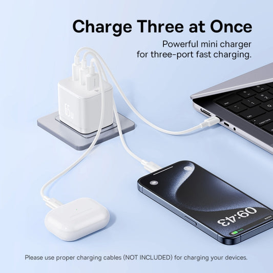 Baseus PD65W USB and 2 USB-C / Type-C Fast Charger With 1m Type-C Cable, Plug Type:UK Plug(White) - USB Charger by Baseus | Online Shopping UK | buy2fix