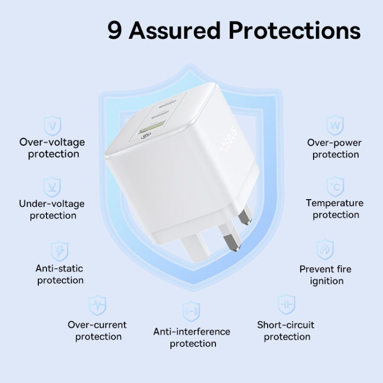 Baseus PD65W USB and 2 USB-C / Type-C Fast Charger With 1m Type-C Cable, Plug Type:UK Plug(White) - USB Charger by Baseus | Online Shopping UK | buy2fix