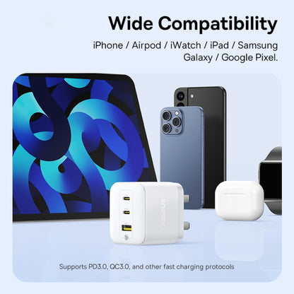 Baseus PD65W USB and 2 USB-C / Type-C Fast Charger With 1m Type-C Cable, Plug Type:UK Plug(White) - USB Charger by Baseus | Online Shopping UK | buy2fix