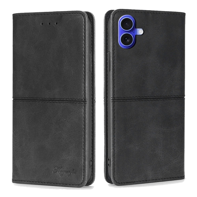 For iPhone 16 Cow Texture Magnetic Leather Phone Case(Black) by buy2fix