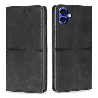 For iPhone 16 Cow Texture Magnetic Leather Phone Case(Black) by buy2fix