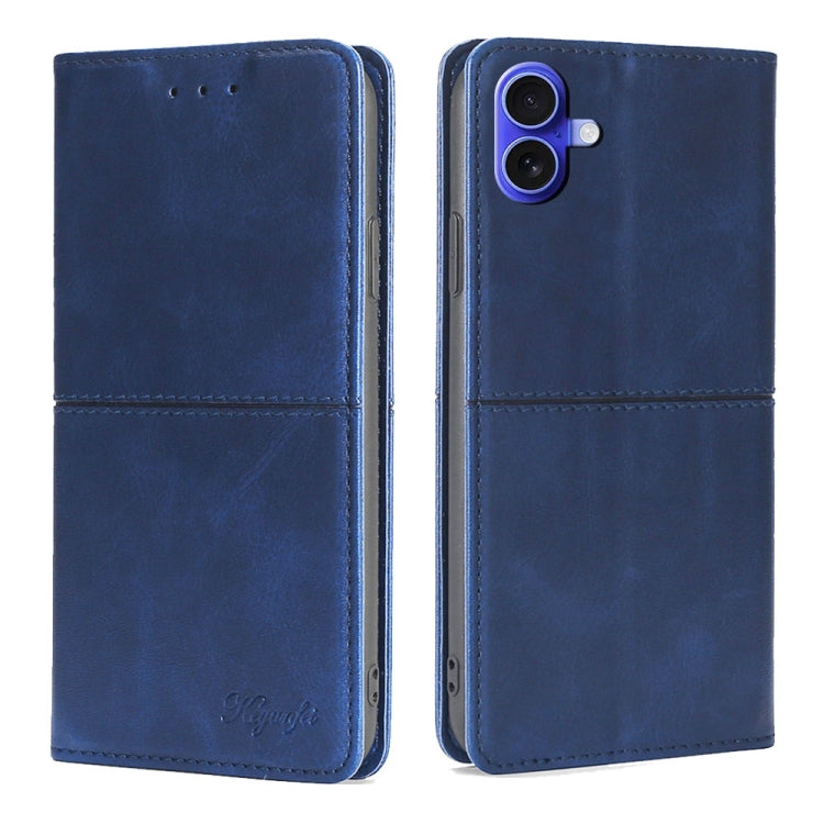 For iPhone 16 Cow Texture Magnetic Leather Phone Case(Blue) - iPhone 16 Cases by buy2fix | Online Shopping UK | buy2fix