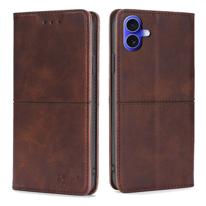 For iPhone 16 Cow Texture Magnetic Leather Phone Case(Dark Brown) by buy2fix