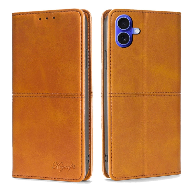 For iPhone 16 Cow Texture Magnetic Leather Phone Case(Light Brown) by buy2fix