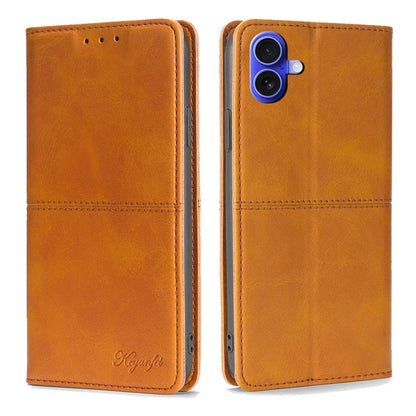 For iPhone 16 Cow Texture Magnetic Leather Phone Case(Light Brown) by buy2fix