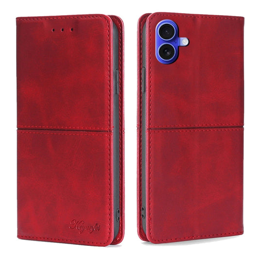 For iPhone 16 Cow Texture Magnetic Leather Phone Case(Red) - iPhone 16 Cases by buy2fix | Online Shopping UK | buy2fix