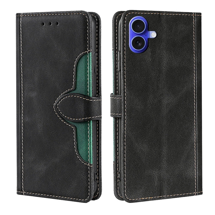 For iPhone 16 Plus Skin Feel Magnetic Buckle Leather Phone Case(Black) by buy2fix