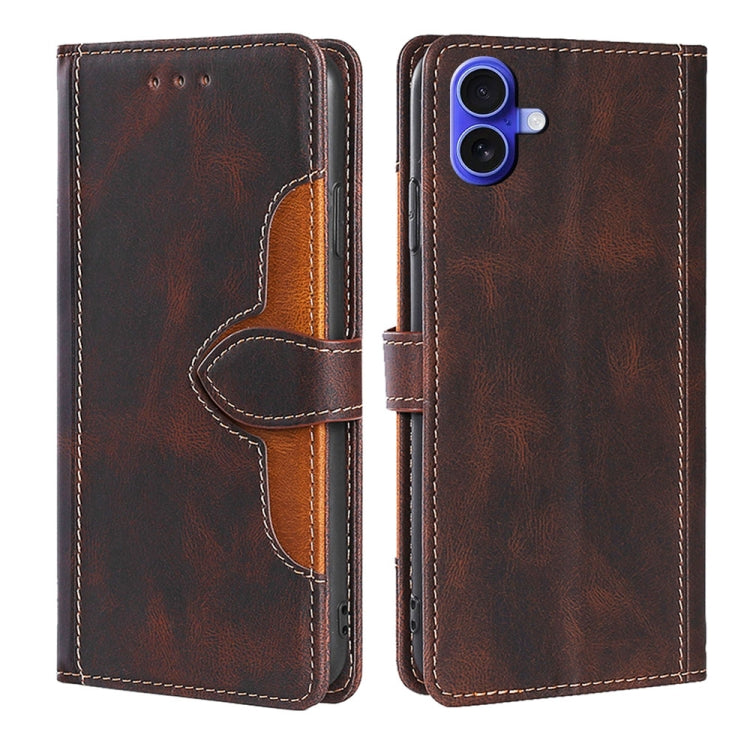 For iPhone 16 Plus Skin Feel Magnetic Buckle Leather Phone Case(Brown) by buy2fix