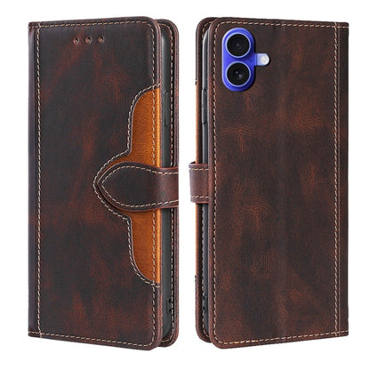 For iPhone 16 Plus Skin Feel Magnetic Buckle Leather Phone Case(Brown) by buy2fix