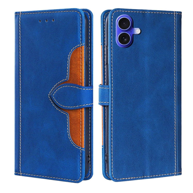 For iPhone 16 Plus Skin Feel Magnetic Buckle Leather Phone Case(Blue) - iPhone 16 Plus Cases by buy2fix | Online Shopping UK | buy2fix