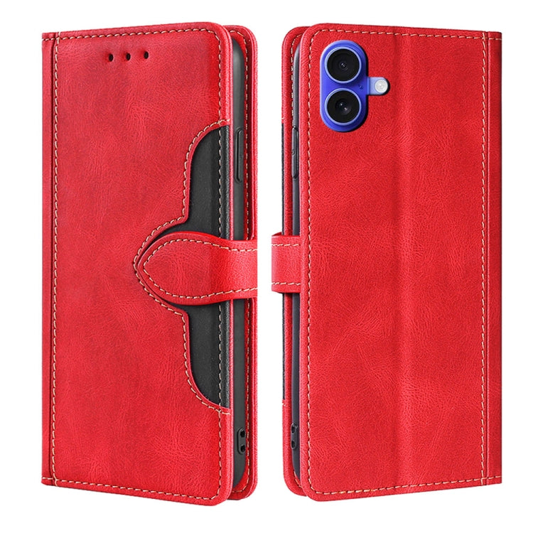 For iPhone 16 Plus Skin Feel Magnetic Buckle Leather Phone Case(Red) by buy2fix