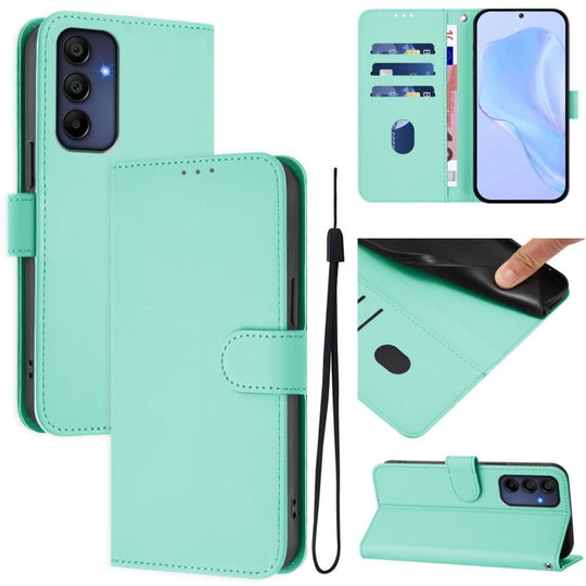 For Samsung Galaxy A16 5G / 4G Skin Feel Solid Color Leather Phone Case with Lanyard(Mint Green)